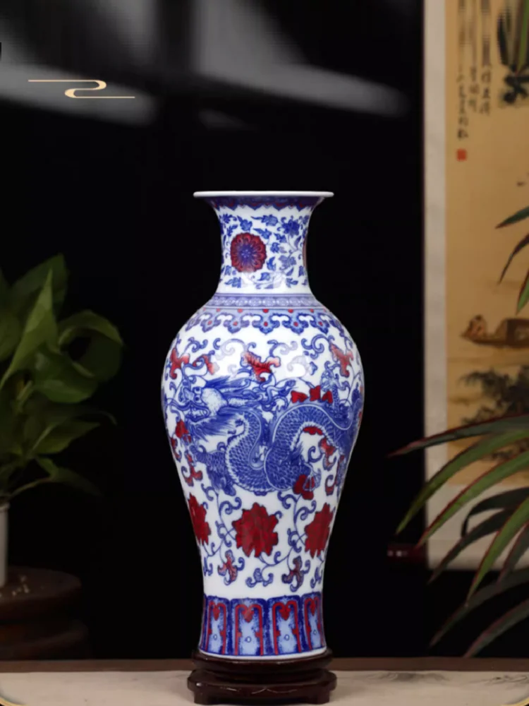 

36cm/Blue and White Porcelain Vase Decoration Home Living Room Flower Arrangement Antique Small Decorative Crafts Jingdezhen Cer