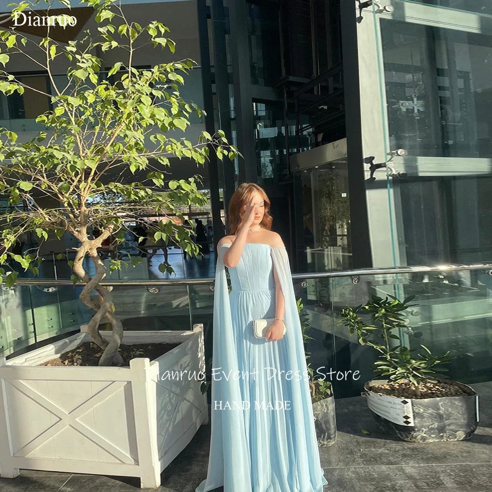 

Dianruo Off Shoulder Cape Sleeve Evening Dresses A Line Chiffon Vestido De Fiesta Pleated Long Special Occasion Gowns Customized