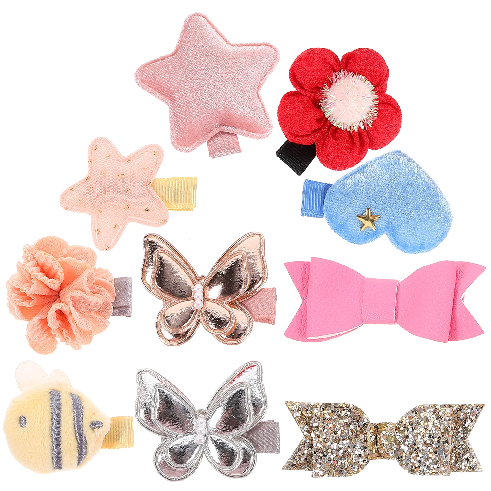 

10 Pcs Hair Accessories Flower Bow Hairpin Cute Clips Round Pu Mini for