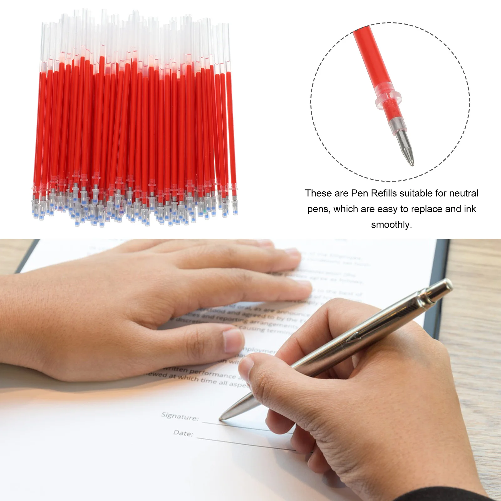 

100 Pcs Gel Pen Bullet Head Refill Office The Liquid Replacement Ballpoint Refills