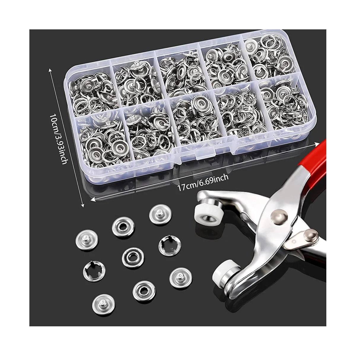 100 Press Studs, Metal Press Studs Set with Pliers, Seamless Press Studs,Children's Pocket Cap, Set 9.5 mm