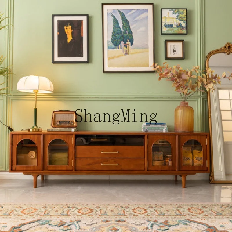

ZYY retro storage TV cabinet solid wood household small apartment arched door creative storage cabinet