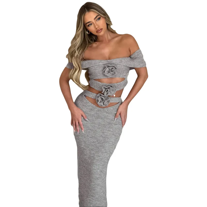 Robe de Rhcreuse pour femme, fleur 3D, robe de soirée sexy, streetwear décontracté, jupe de vacances, gris