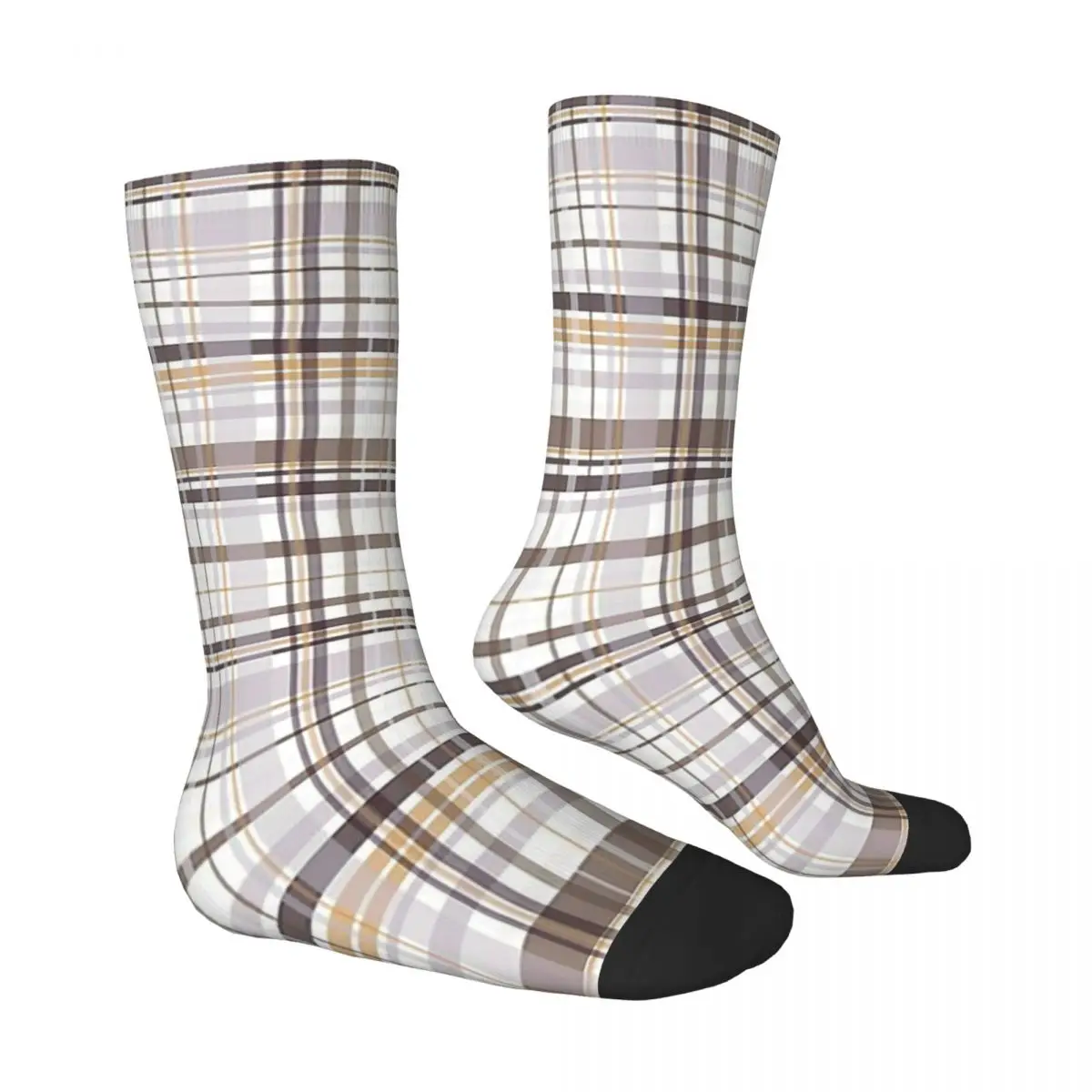 Plaid Art Brown And Gold Neutral Checkered Pattern Classic Tan And Beige Traditional Men Socks Novelty Spring Autumn Winter