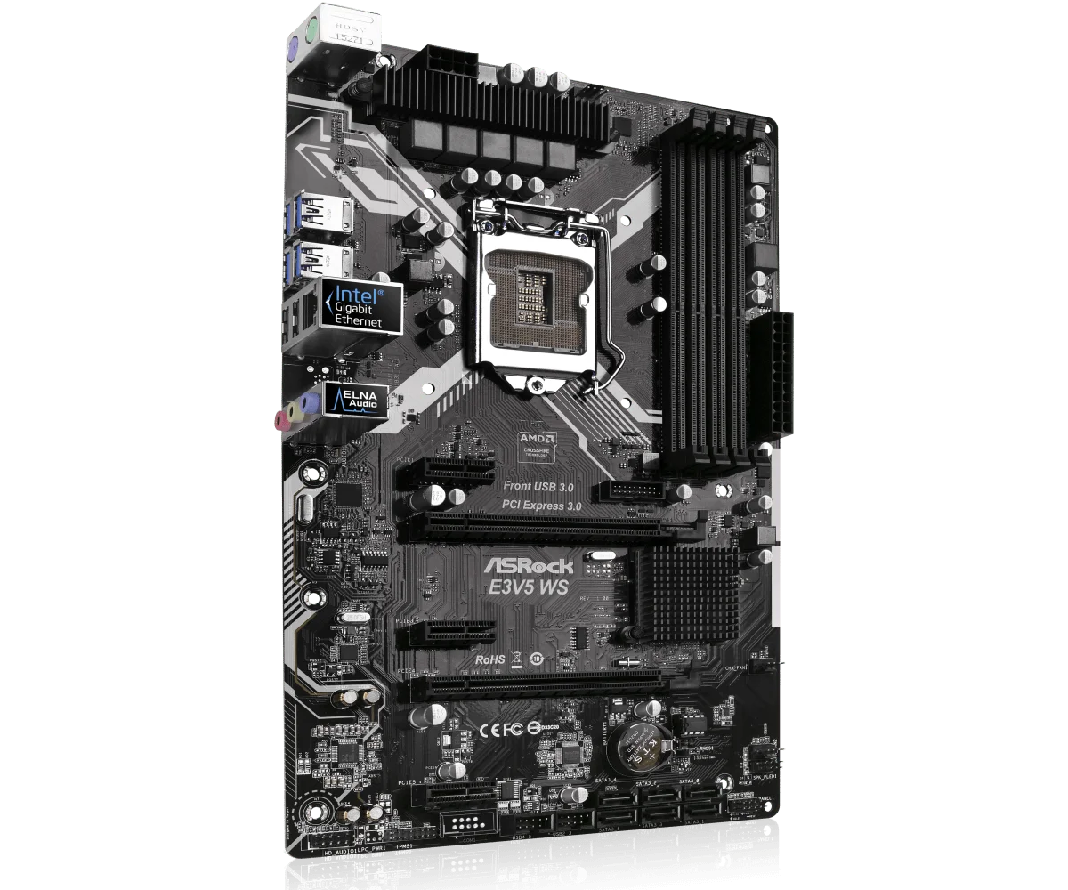 Imagem -02 - Placa-mãe Asrock-e3v5 ws Lga 1151 Intel C232 Ddr4 2133 64g Suporte I76700 I5-6500 I3-6320 G4500 I77700 I7-7700 Cpu Nvme Ssd