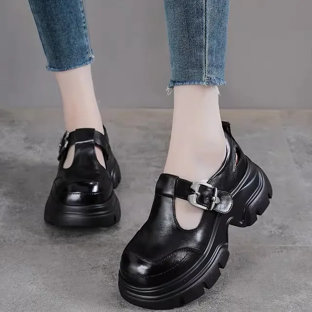 

Genuine Leather Mary Jane Shoes Women's Fashion Flat Shoes All-Match Thick Bottom Cowhide Shoes Spring Summer Season
