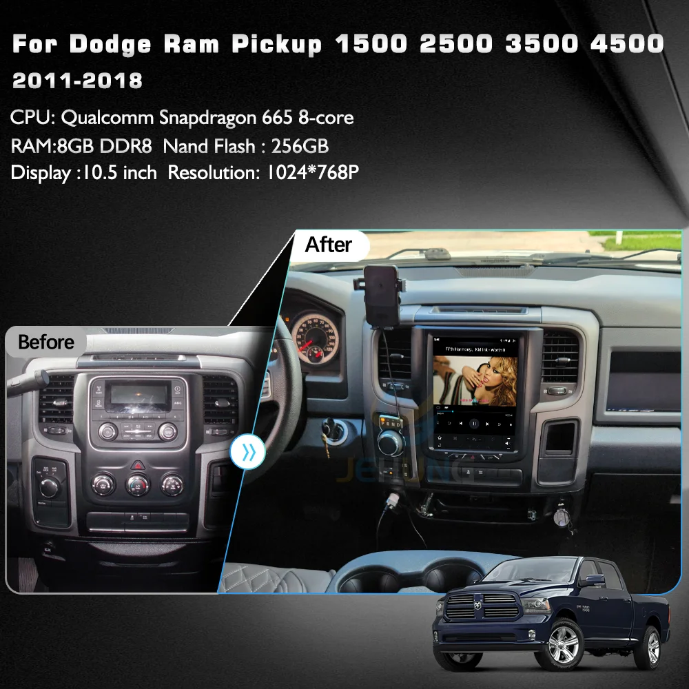 10.5 inch Android 11 For Dodge Ram Pickup 1500 2500 3500 4500 2011-2018 Car Multimedia Player CarPlay GPS Radio 5G Navigation