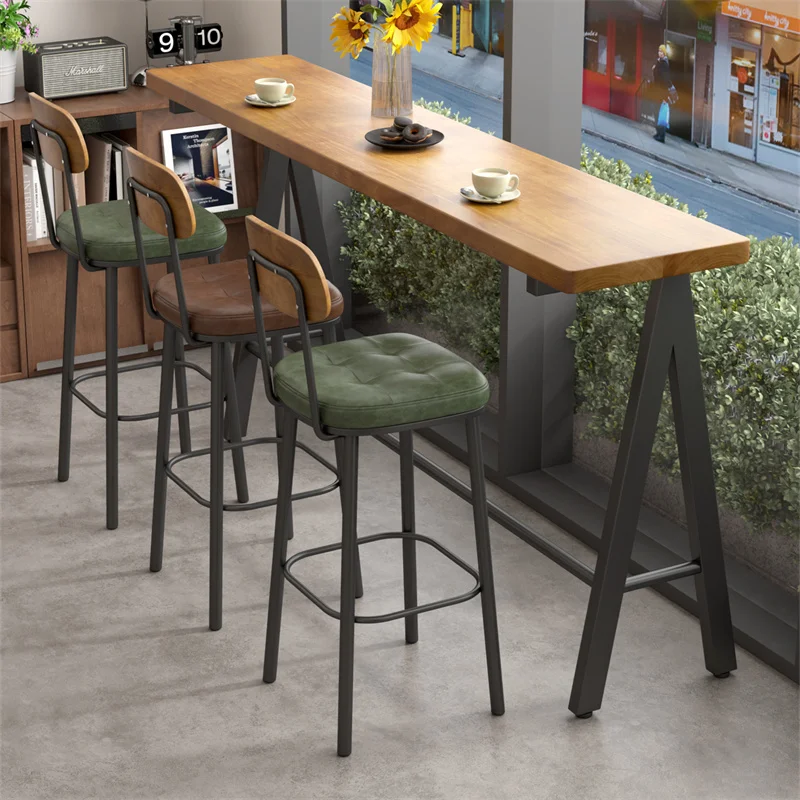 Simple modern cafe bar table and chair combination household partition solid wood high table balcony window long table