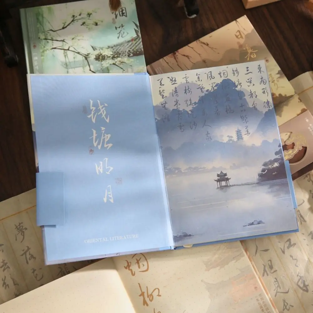 Capa dura Student Diary Notebook, Beautiful Notepad, Design clássico, Ilustração, Poesia Landscape, Página Colorida