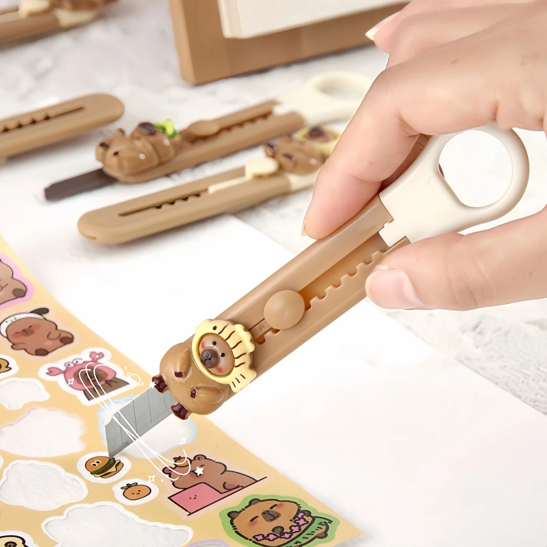 Kawaii Mini Cappybara Portable Sharp Open-box Artifact Paper Wrapping Cutting Utility Knife Refillable Blade Stationery Gifts