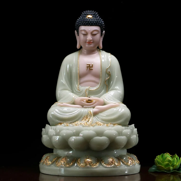 30cm LARGE- Buddhist high-grade home TOP efficacious Talisman Mascot Sakyamuni Buddha jade  gilding carving Sculpture statue