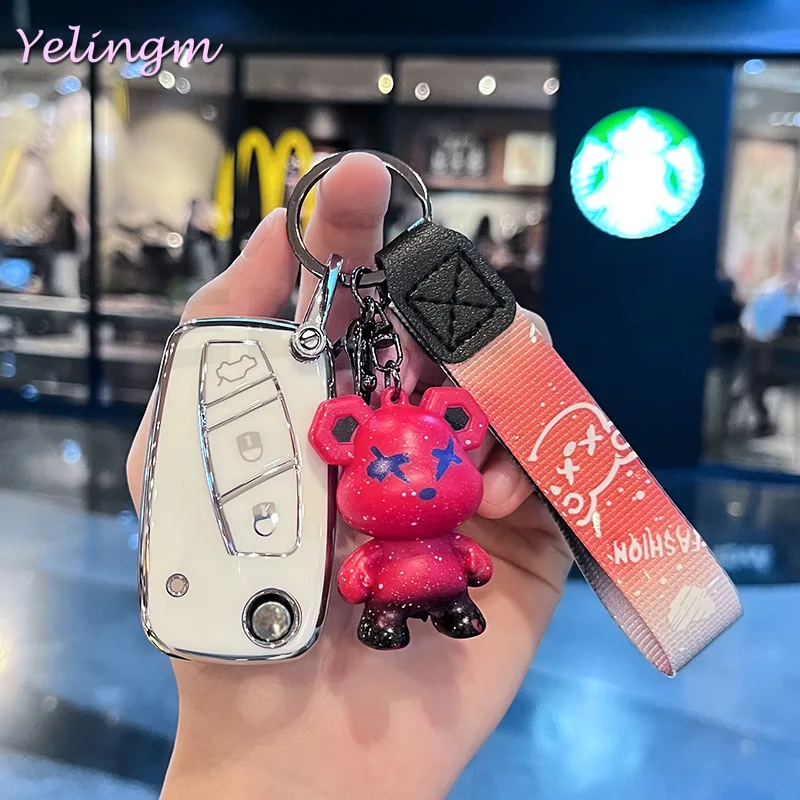 Für FIAT 500 Panda Idea Stilo Ducato Punto Bravo Grande Minibus Doblo Fashion TPU Auto Klappschlüssel-Schutzhülle Geschützter Schlüsselanhänger