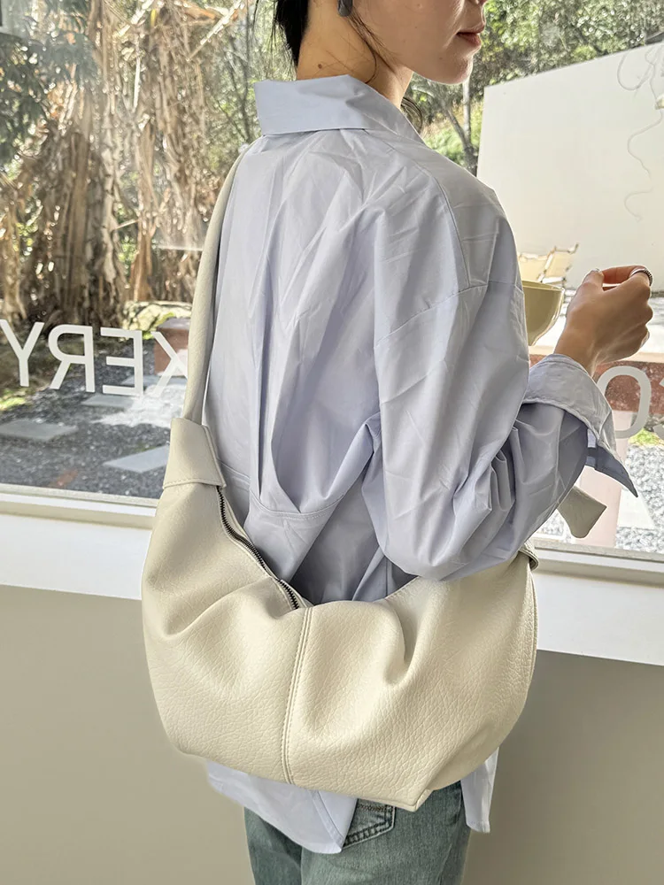 

Korean Sle Soft Leather Pleated Dumpling Bag Casual Single oulder Slant Cross Bag Lazy Sle Horned Bag for Young Adults