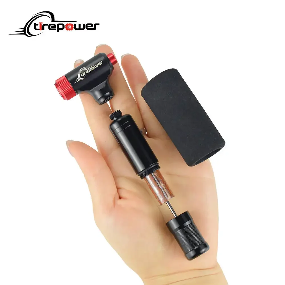 

Aluminum Alloy CO2 Bicycle Pump with Tubeless Tire Repair Kit Schrader & Presta Valve CO2 Bike Tire Inflator for MTB Road Bike