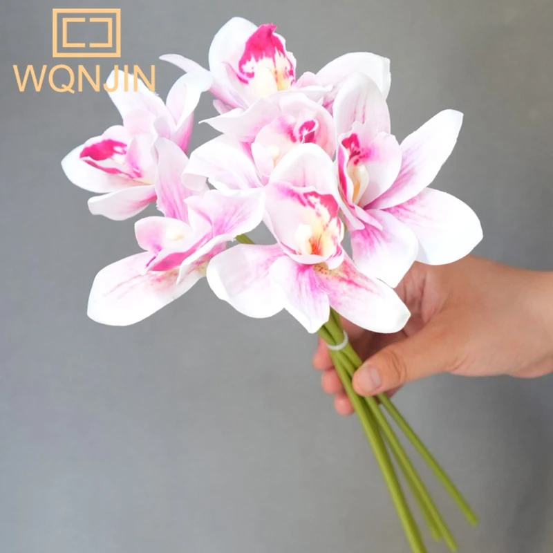 Autumn Butterfly Orchid 6pcs/lot Vases for Home Decor Wedding Decorative Plants Christmas Gifts Artificial Flowers