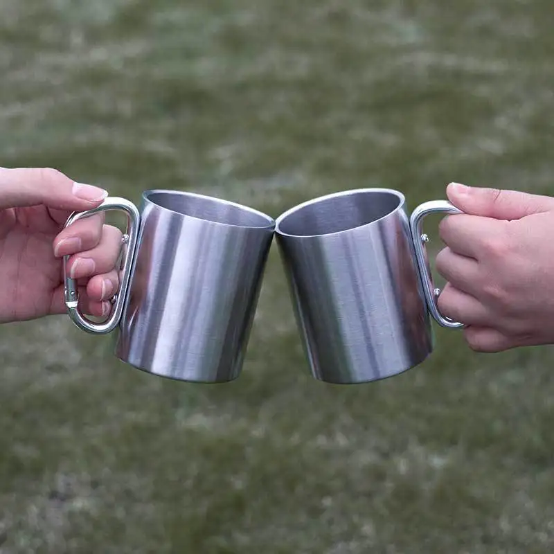 

Picnic Outdoor Camping Water Cup Portable Coffee Cup Stainless Steel Double Carabiner Camping Outdoor Travel Tea Mug