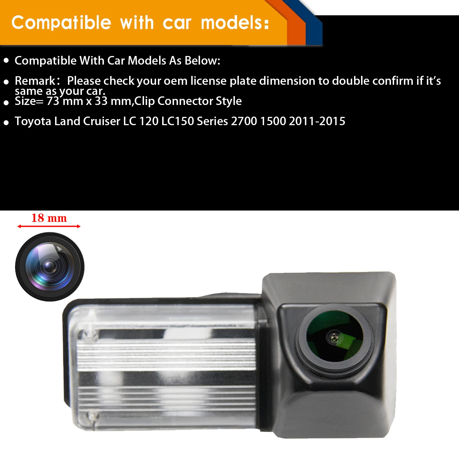 For Toyota Land Cruiser LC 120 LC150 Series 2700 1500 4000 5700 2011-2020,HD 1280x720p Rear view Camera Reversing Backup Camera