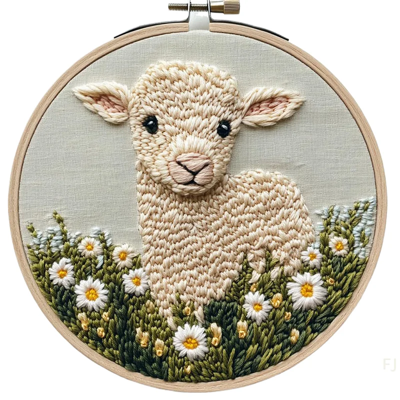 [YU] Cartoon Sheep Punch Needle Cross Stitch Embroidery Kit Landscape Rug Tufting Coaster Yarn Punch Coaster Set Handmade DIY