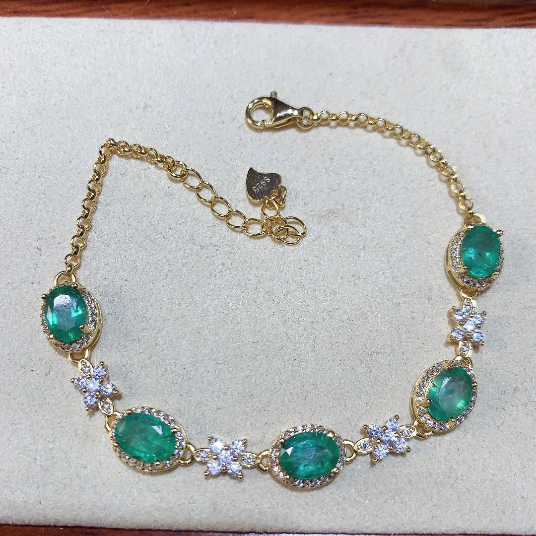 

Designer S925 Silver Bracelet Featuring A Genuine Emerald A Statement Piece for The Sophisticated Fashion Forward Woman