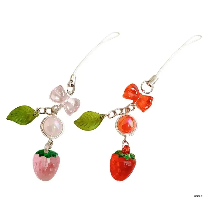 Green Leaves and Strawberry Phone Chain Delicate Strawberry Leaf Phone Hanging Accessory Phone Charm for Party Outfits