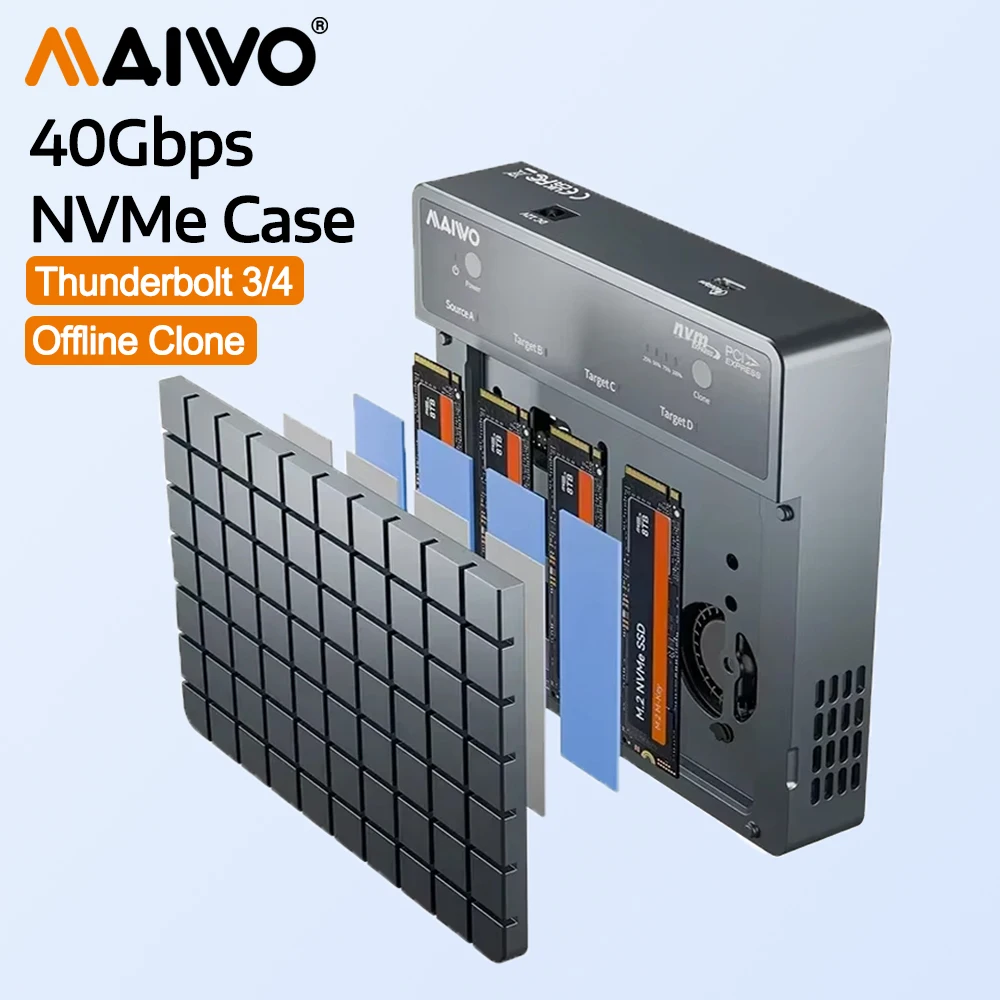 

MAIWO 40Gbps M.2 NVMe SSD Enclosure 4 Bay m2 nvme ssd Adapter for M.2 To Type-C 4.0 32TB Hard Drive Case Support Offline Clone