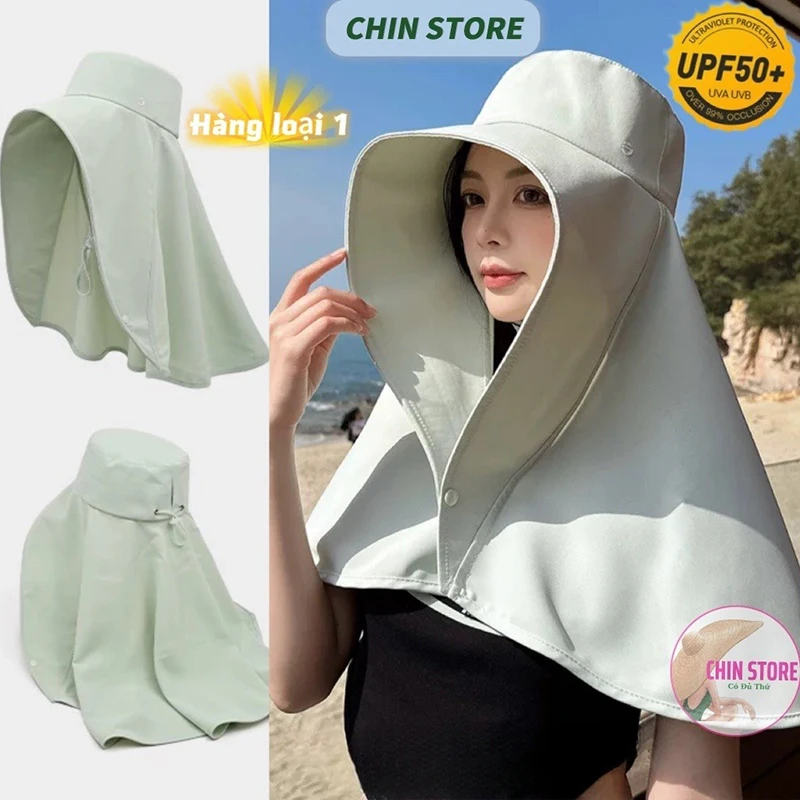

Portable Neck Guard Shawl Sun Hat Face-covering Fisherman Hat With Snap Button Sunscreen Surprise Gift For Girlfriend