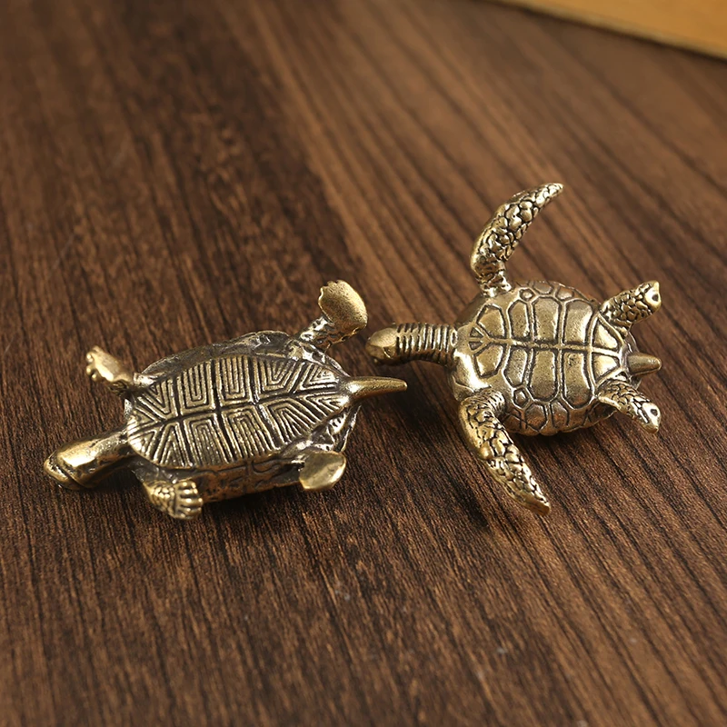 Pure Copper Turtle Statue Vintage Brass Tortoise Figurines Desktop Feng Shui Ornament Miniatures Antique Tea Pet Crafts Gifts