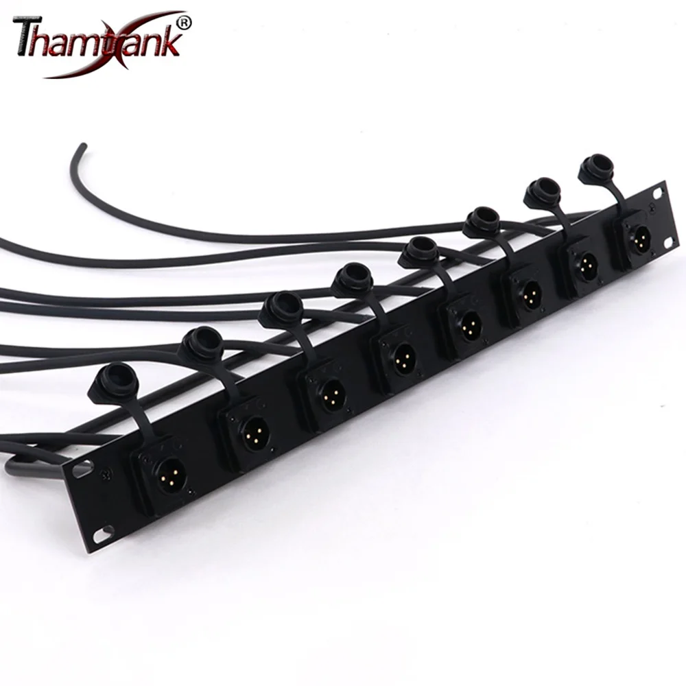 

1pc Customized 1U Cabinet Panel 8-Way 1U Jumper Rack,Waterproof 3Pin XLR Male Chassis Socket+Audio Shielded Cable-Free Welding