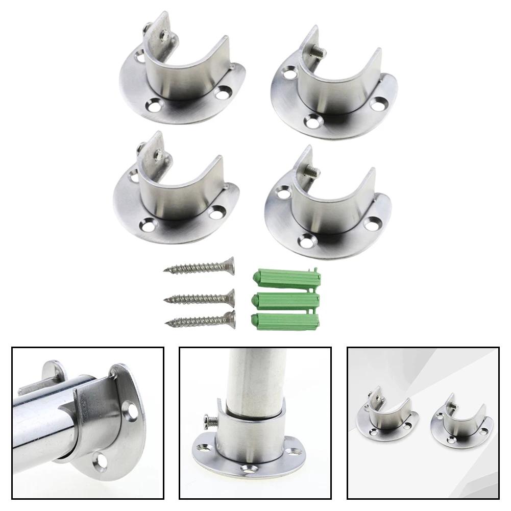 Wardrobe Bracket 32mm Stainless Steel Rod Socket Round Tube Flange Seat Closet End Support Bathroom Towel Tube Holder Hardware