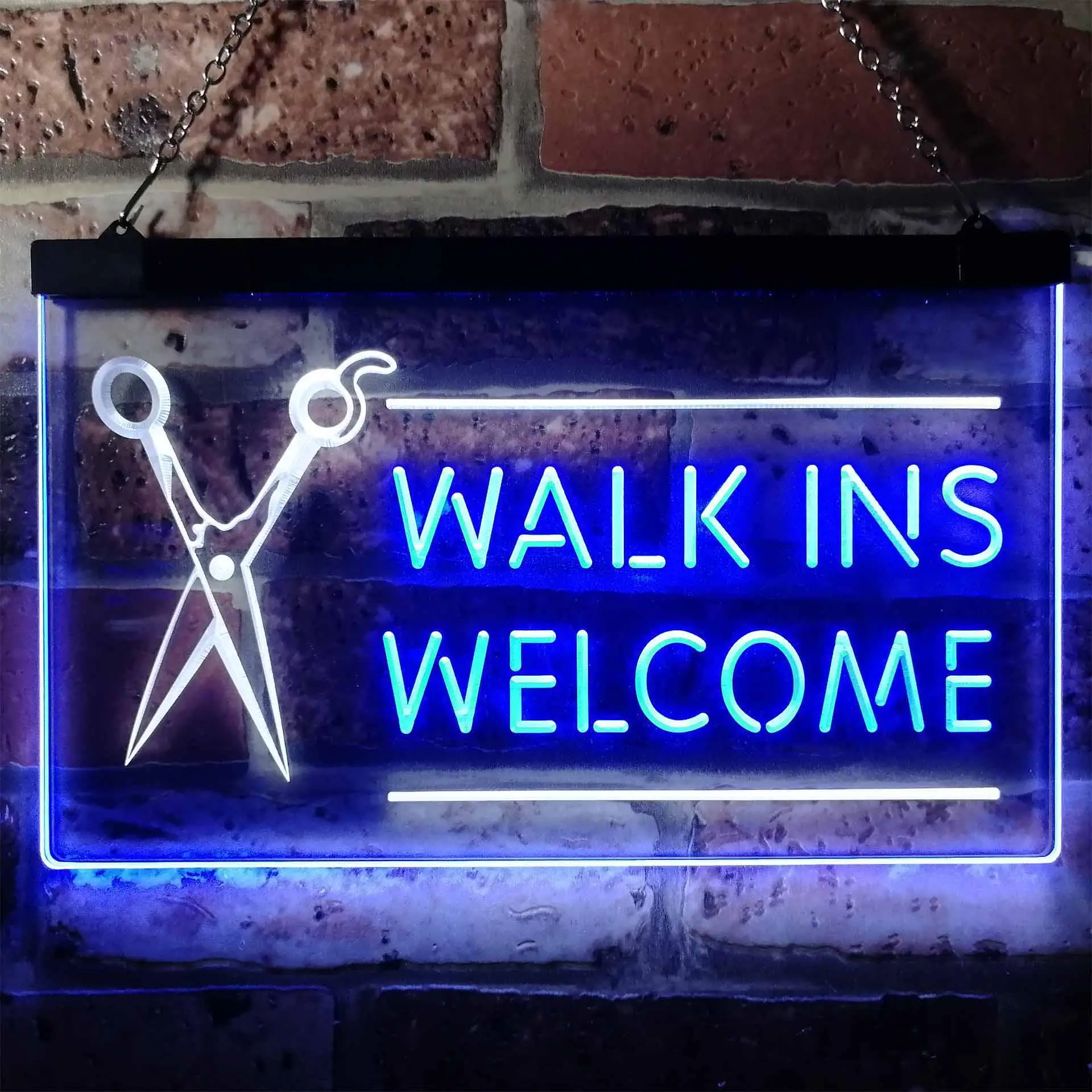 

Walk Ins Welcome Barber Shop *Scissor* Dual Color Led Neon Sign st6-i0128