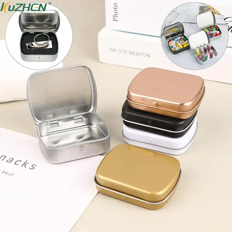 Mini Tin Box Flip Storage Box With Lid Portable Rectangular Small Empty Case Organizer For Pill Coin Candy Key Home Organizer