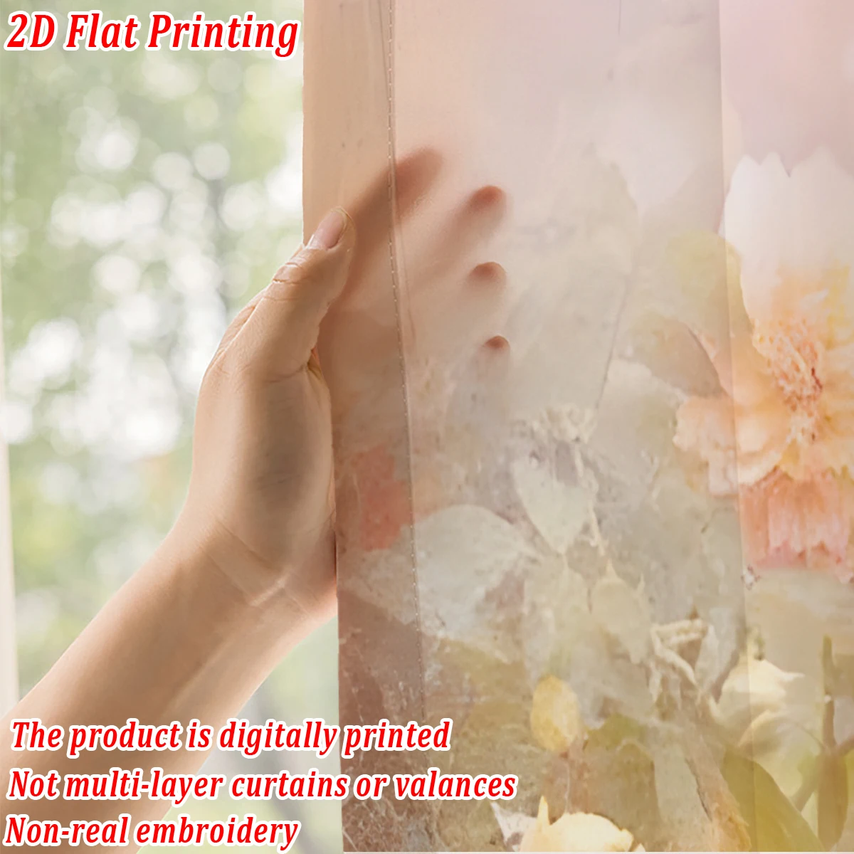 ستارة شفافة بطباعة مسطحة على شكل زهور ملونة، قماش خفيف، لغرفة المعيشة وغرفة النوم وديكور المنزل والنافذة