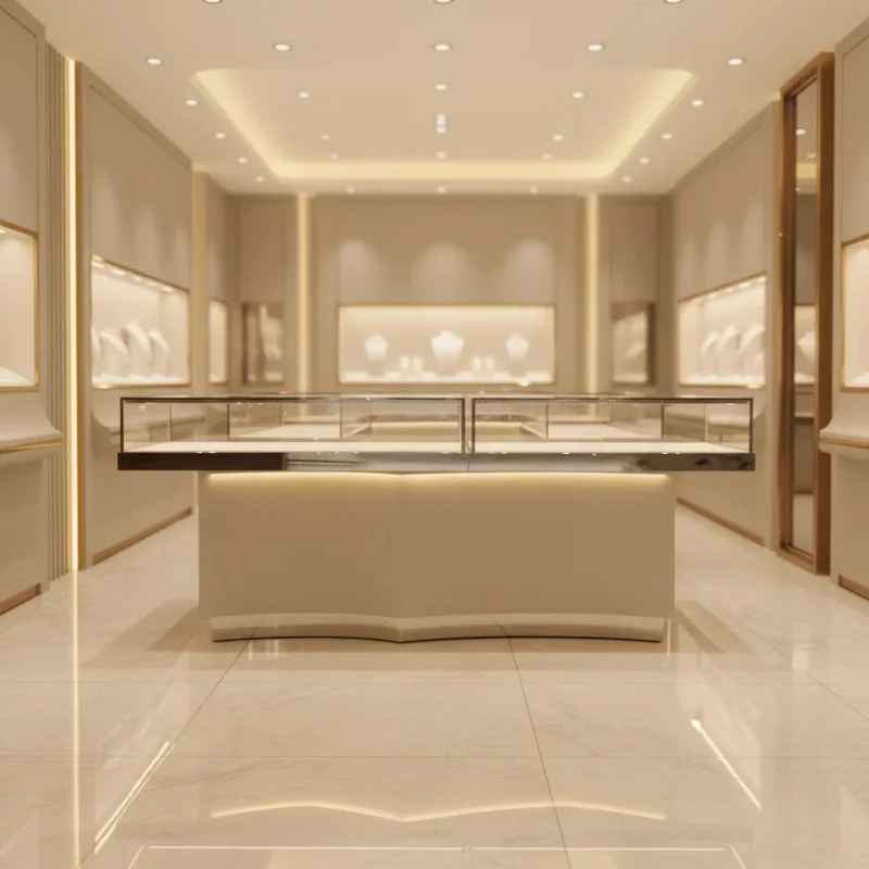 custom.Qinqin Tempered Glass Jewelry Showcase Cabinet with LED Lighting Durable Design Locker & Rectangular Shape