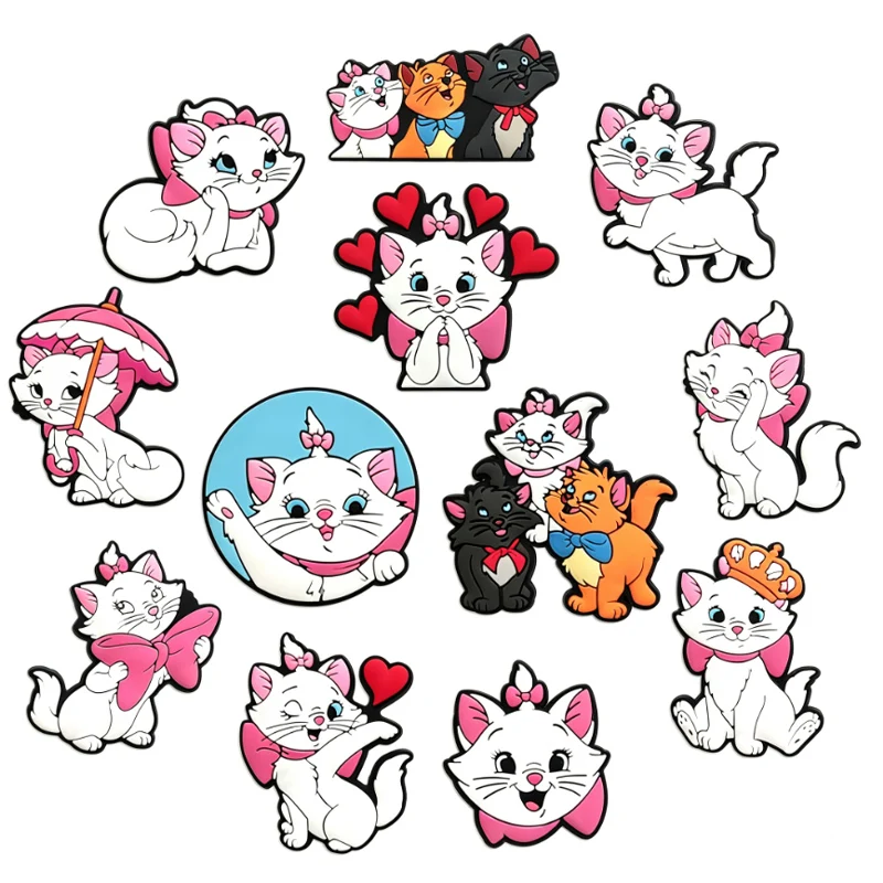 6-12PCS Cute White Pink Cat Shoe Charms PVC Soft Rubber Shoe Decorations Accessories For Croc Clogs Sandals Kids Party Gift