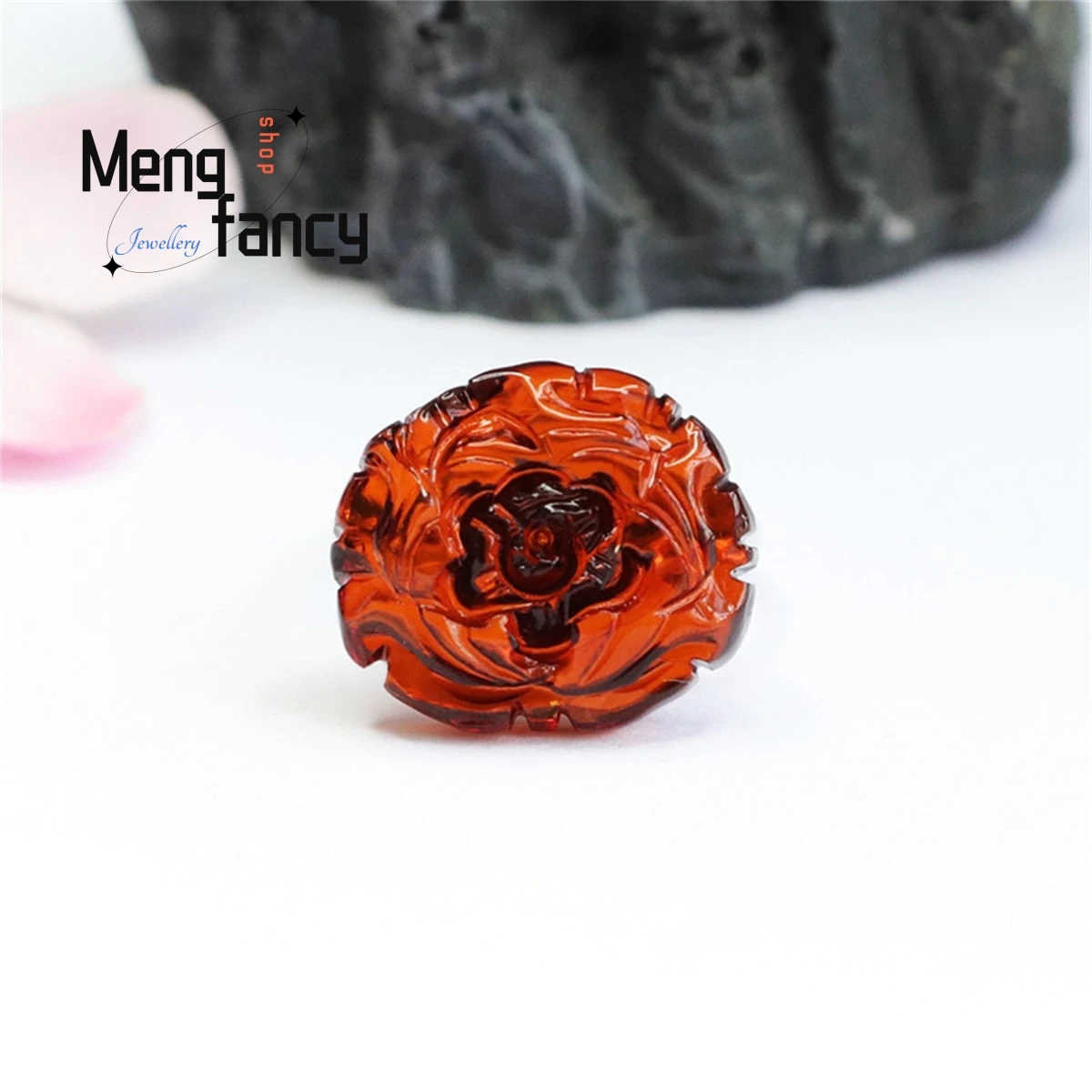 Natural S925 Inlaid Blood Pur Water Purification Amber Peony Ring Simple Generous Fashion Retro Women Fine Jewelry Luxury Gift