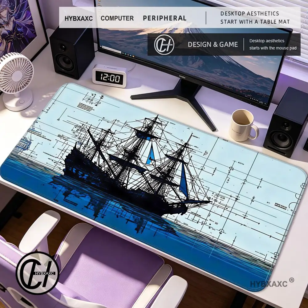 

HYBXAXC Vintage Blueprint Sailing Ship Gaming Mouse Pad, Nautical Retro Desk Mat, Large Non-Slip Keyboard Pad