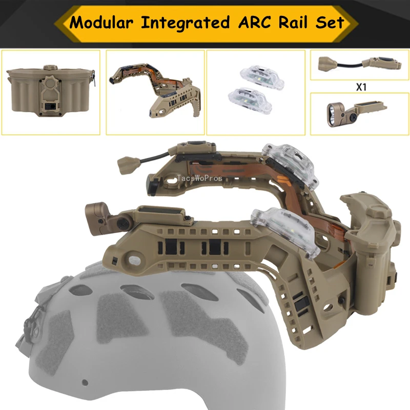 

Направляющая для шлема для страйкбола, регулируемый тактический быстрый модуль ARC для шлема с батарейным блоком, светодиодные красные/белые/ИК-сигнальные огни