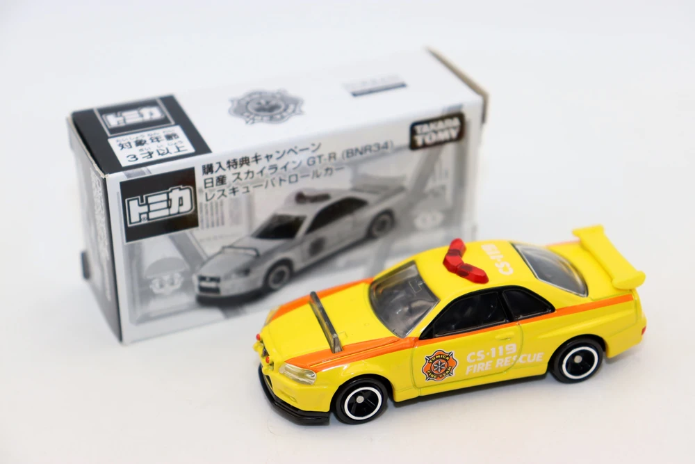 New Tomy 1/62 Skyline GT-R BNR34 V-spec Fire Rescue Cars Diecast Alloy Toy Simulation Model By Takara Tomy For Collection gift