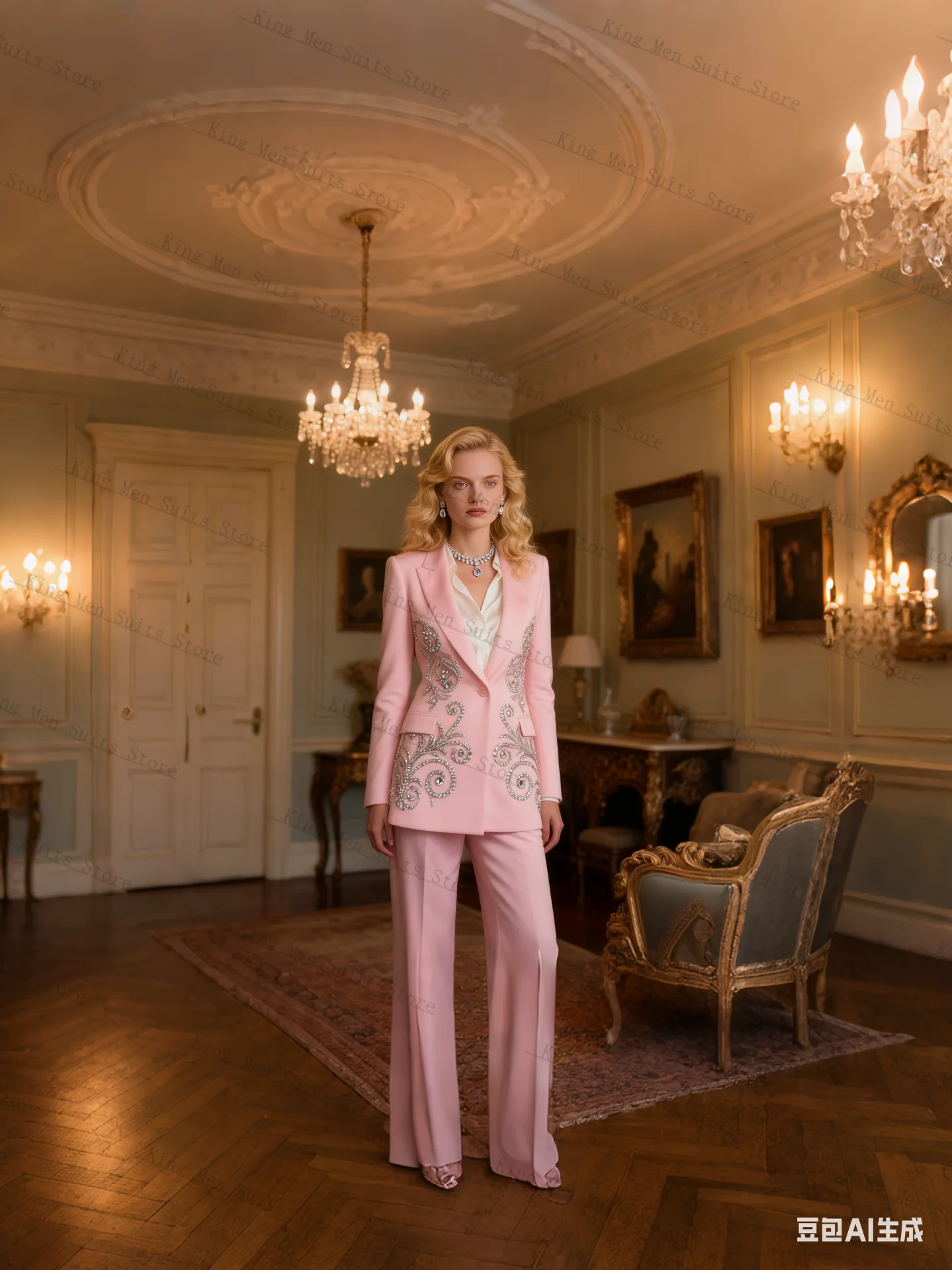 

Luxury Beaded Women Suit Set 2 Pcs Blazer+Straight Pants Trousers Customized Formal Guest Wedding Tuxedos Party Coat Jacket