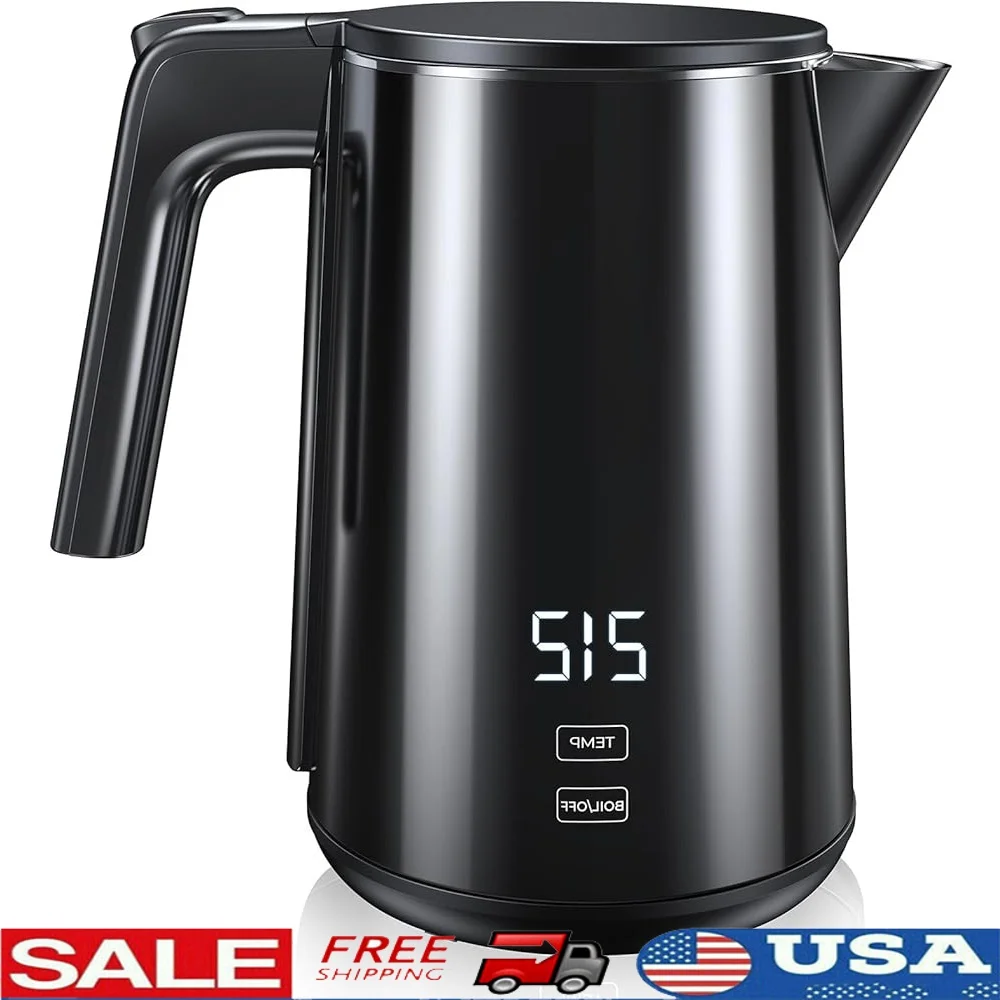 

Electric Kettle Double Wall Stainless Steel Fast Boil 1L 1200W 7 Temperature Control Auto Shut Off Cool Touch Keep Warm