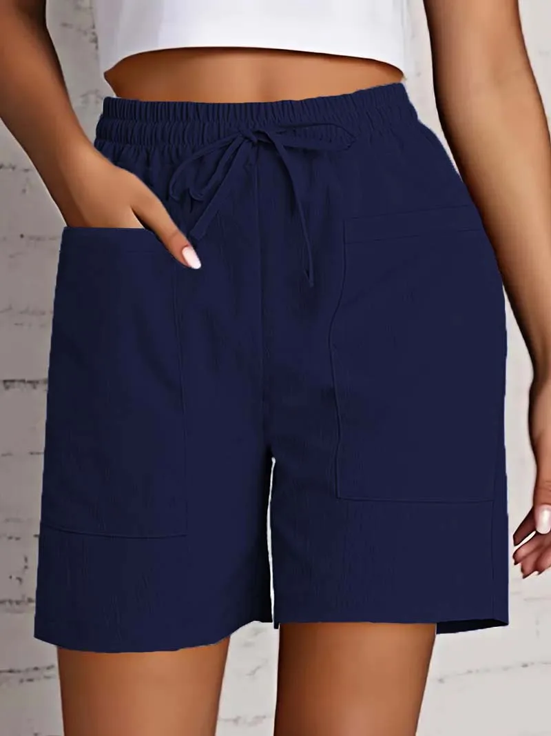 Fotografia 6: Shorts femininos de cintura alta de 4 polegadas verão – shorts casuais soltos com bolsos, bermuda de cor sólida para roupas