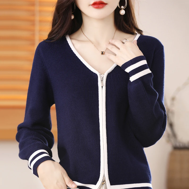 Autumn and winter new cashmere sweater women's V-neck cardigan women's loose high-end fashion shirt long sleeve