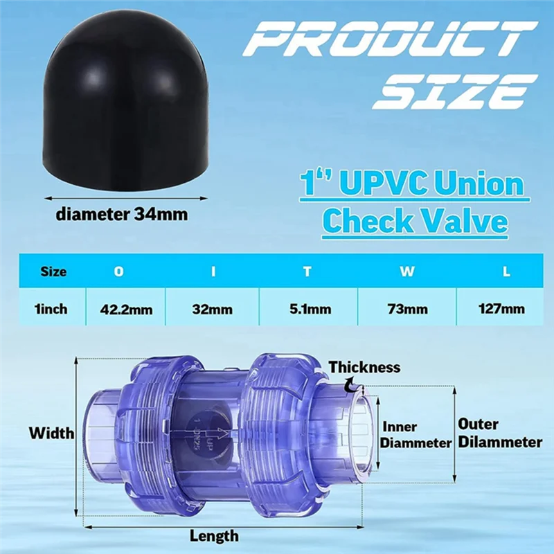 CMHI-Clear UPVC Check Valve True Union Swing Check Valves Backflow Valve Pool Ball Non Return Valve Pipe Fittings (32Mm)