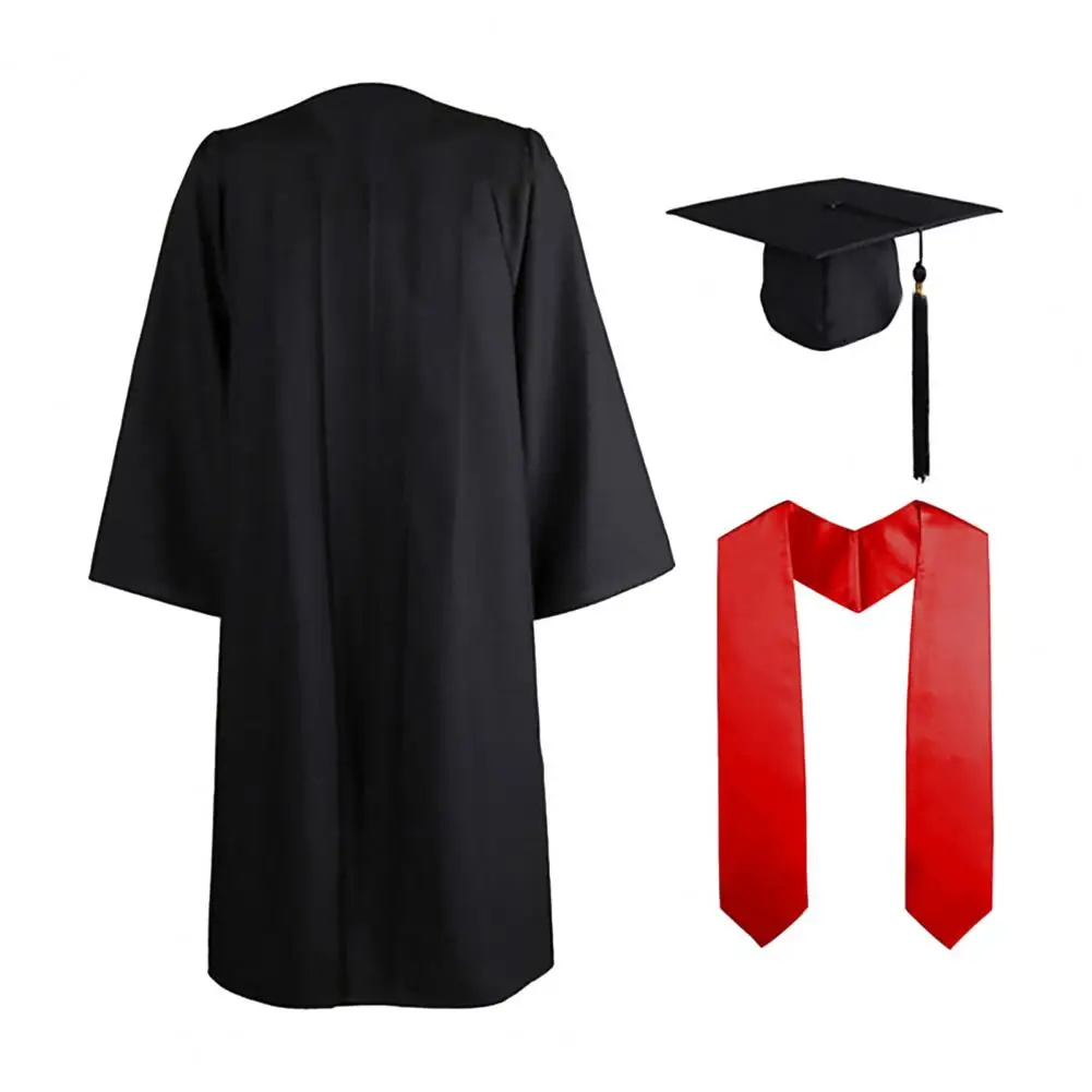 3Pcs/Set 2024 Adult Graduation Gown Hat Set Fringed Academic Hat Bachelor Costume Academic Gown University School Uniform Robe