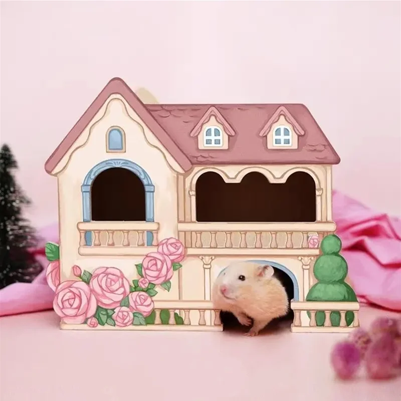 The Rose Manor Series Wooden Hamster House Small Animal Cage Landscaping Supplies Rat Accessories Chipmunk Dwarf Mouse House