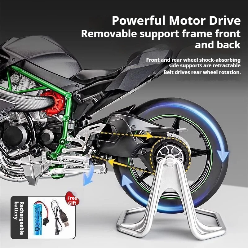 FOR Kawasaki H2R 1:6 model new realistic locomotive model figurine ignition spray boys'Christmas gift,birthday gift collection