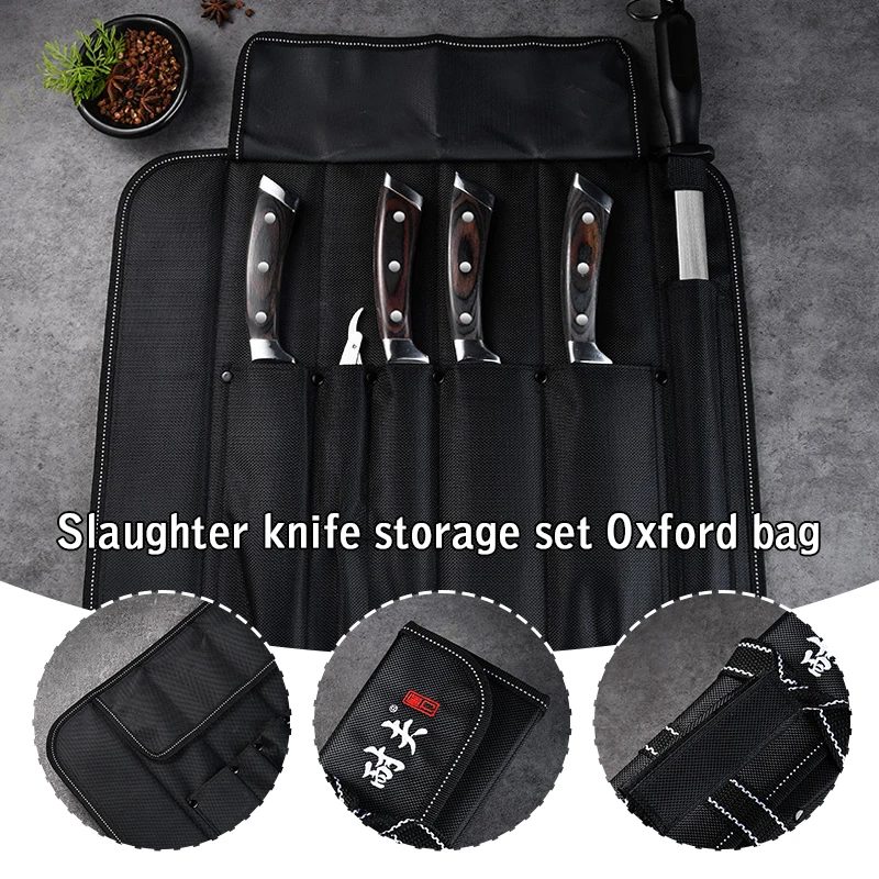 Portable Chef Knife Bag Butcher Boning Knife Tool Canvas Roll Bag Waterproof Oil-proof Kitchen Organizer Travel Knife Carry Case