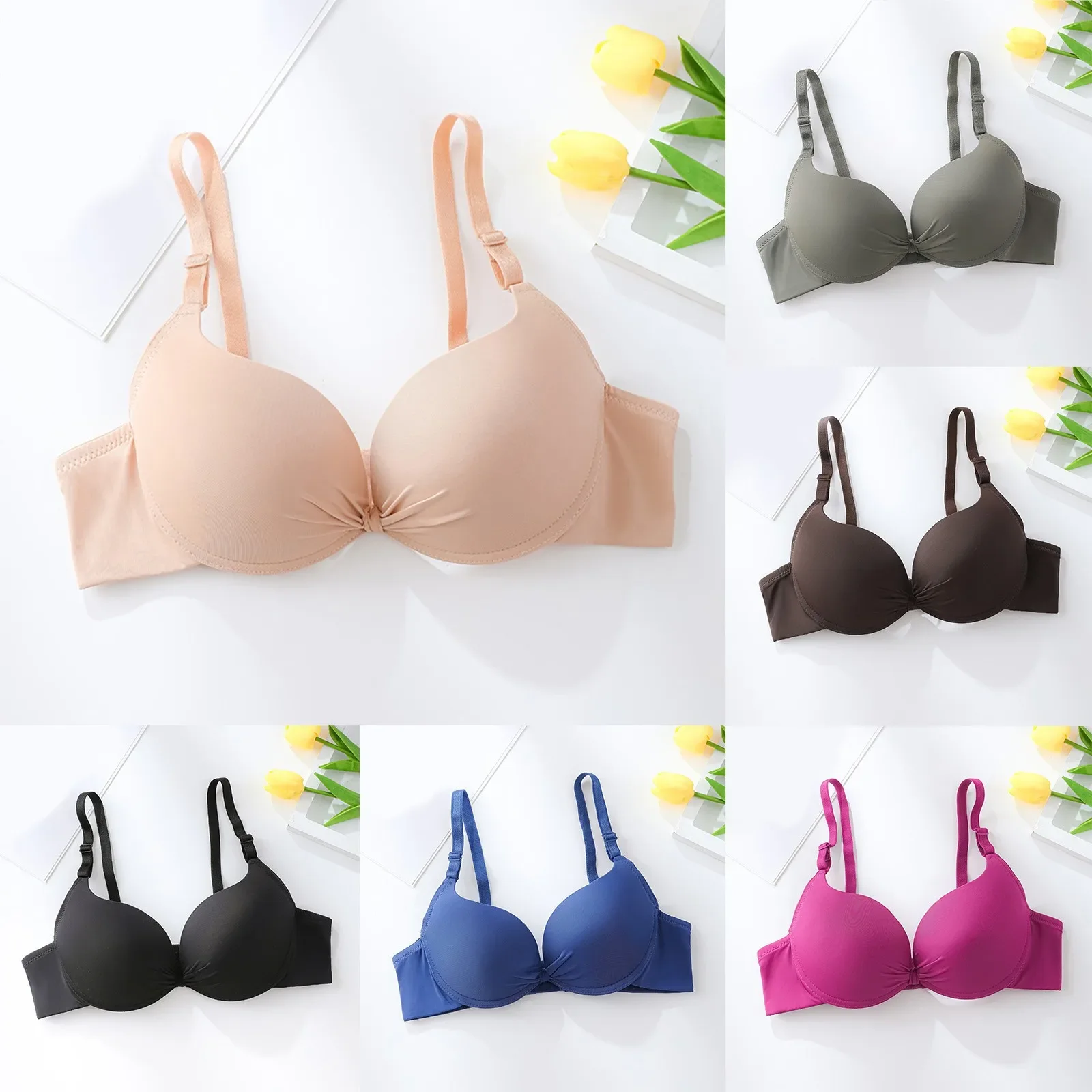 Cotton Gathered Bra for Women Sexy Deep V Brassiere Push Up Lingerie AB Cup Bralette Intimate Bras Backless Underwire Underwear