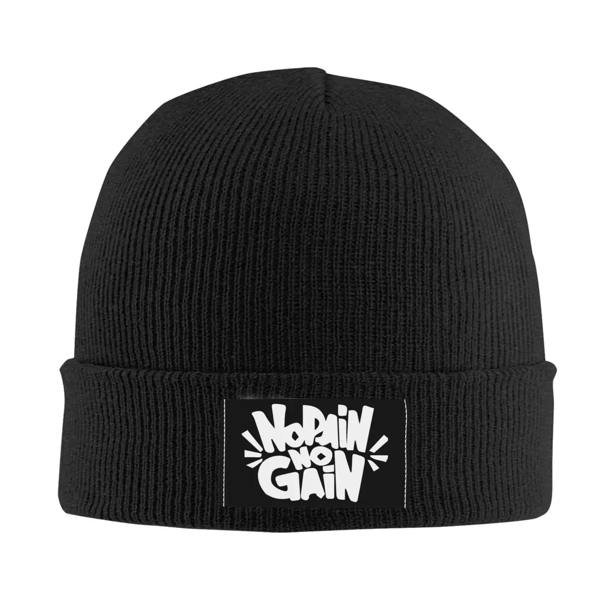 No Pain No Gain Rib Knit Cuffed Beanie For Women Men Vintage Logo Warm Winter Knitted Beanies Caps