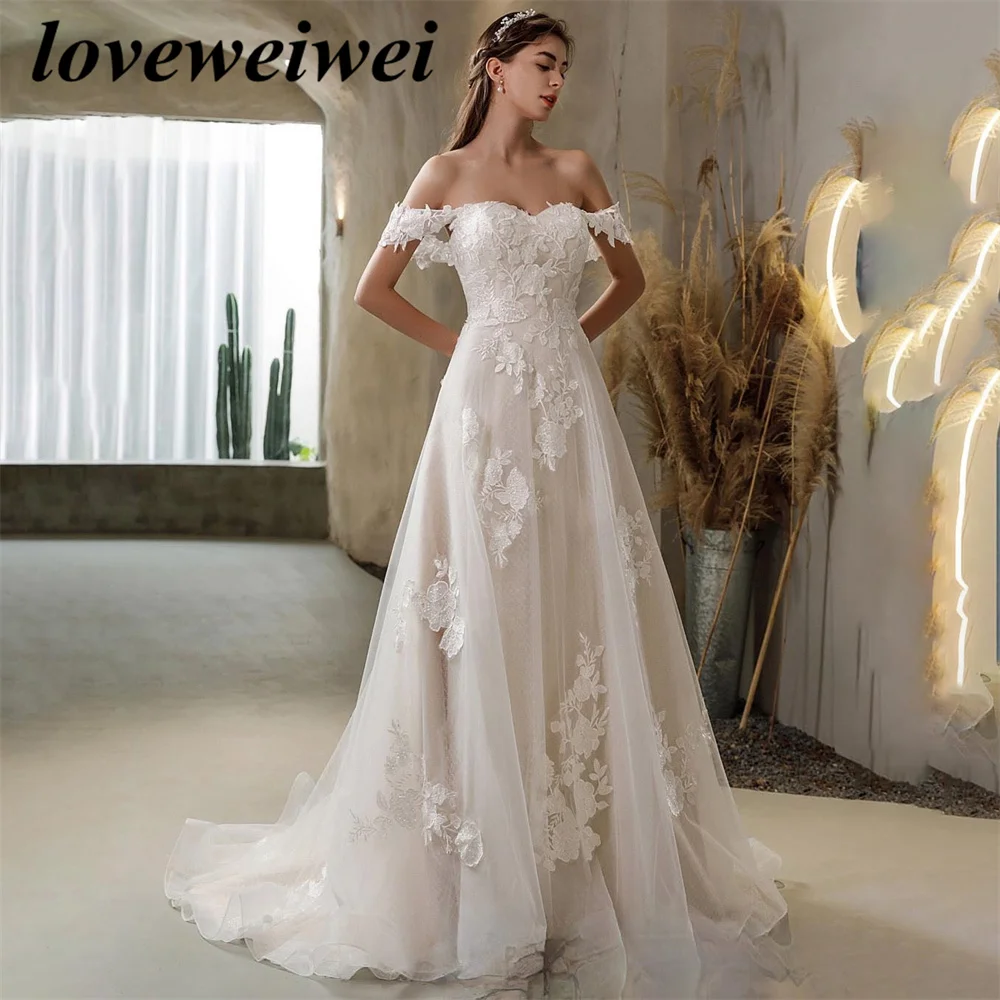 A Line Princess Wedding Dresses Women Sweetheart Off Shoulder  Bridal Gowns Lace Applique Beach Boho vestidos de novia